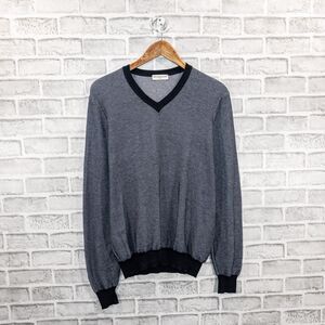 MELINDA GLOSS Paris Men's Vneck Pullover Sweater in blue knitt size Large